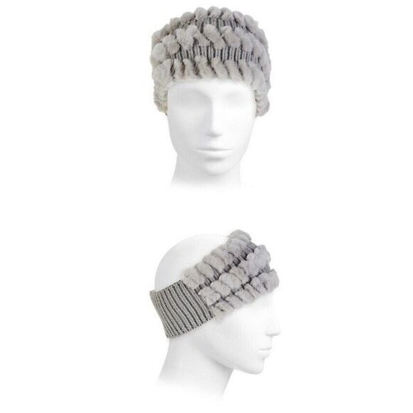 GLAMOURPUSS NYC Gray Wool Cashmere Rabbit Fur Trim Headband